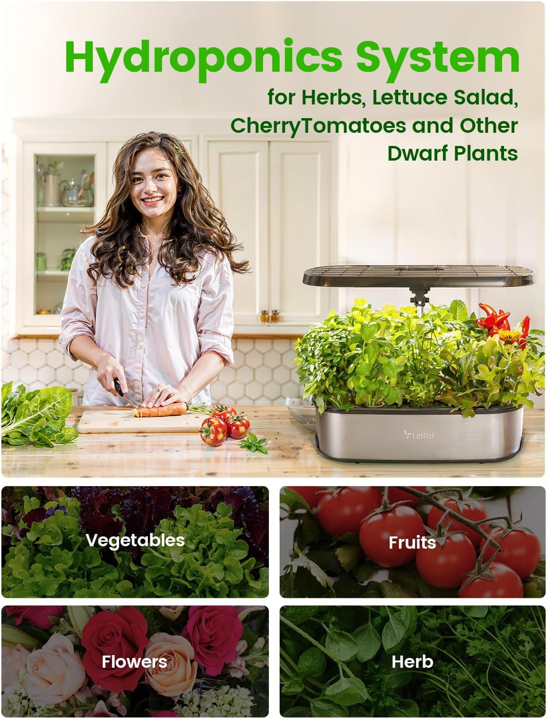 Sistem de creștere hidroponică WiFi LPH-SE, kit inteligent pentru grădină de plante aromatice cu 12 ghivece pentru uz interior, grădină interioară cu lampă LED de creștere de 24 W, rezervor de apă de 5,5 l, sistem de pompare, temporizator automat