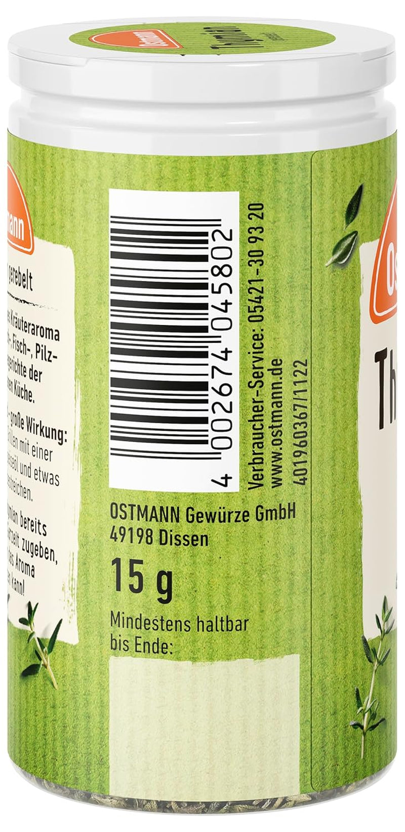 Ostmann Thymian gerebelt 15 g Thymian-Gewürz für viele Fleisch-, Fisch-, Pilz-, und Gemüsegerichte der mediterranen Küche, Menge: 1 Stück