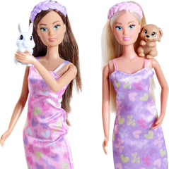 Simba Steffi Love Pet Friends - bewegliche Puppe mit modischem Kleid, Haarband und Tierfreund, Farbauswahl zufällig, 29 cm, ab 3 Jahren
