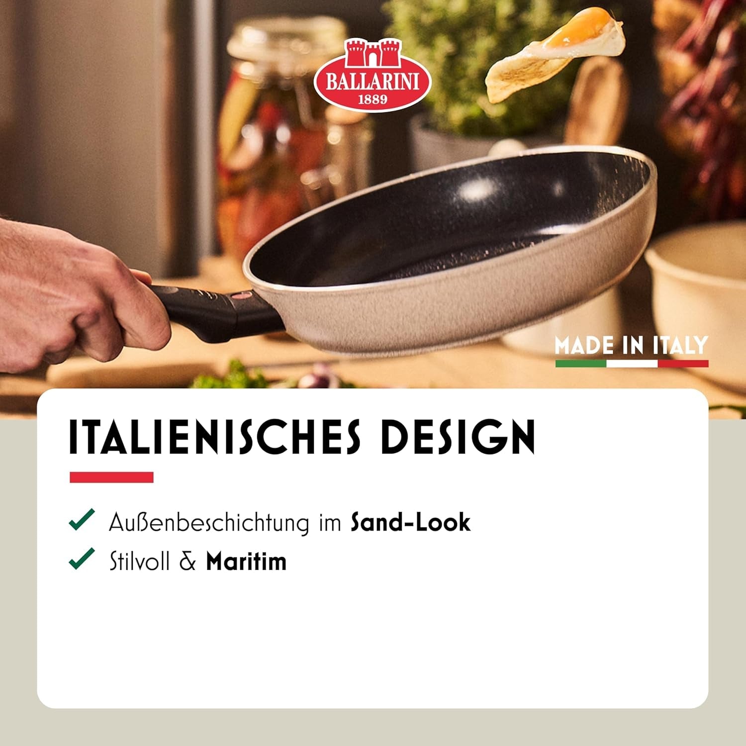 Tigaie Ledro, 24 cm, aluminiu, potrivită pentru inducție, strat ceramic antiaderent, Thermopoint, Made in Italy, bej Oale si Tigai Naty Shop