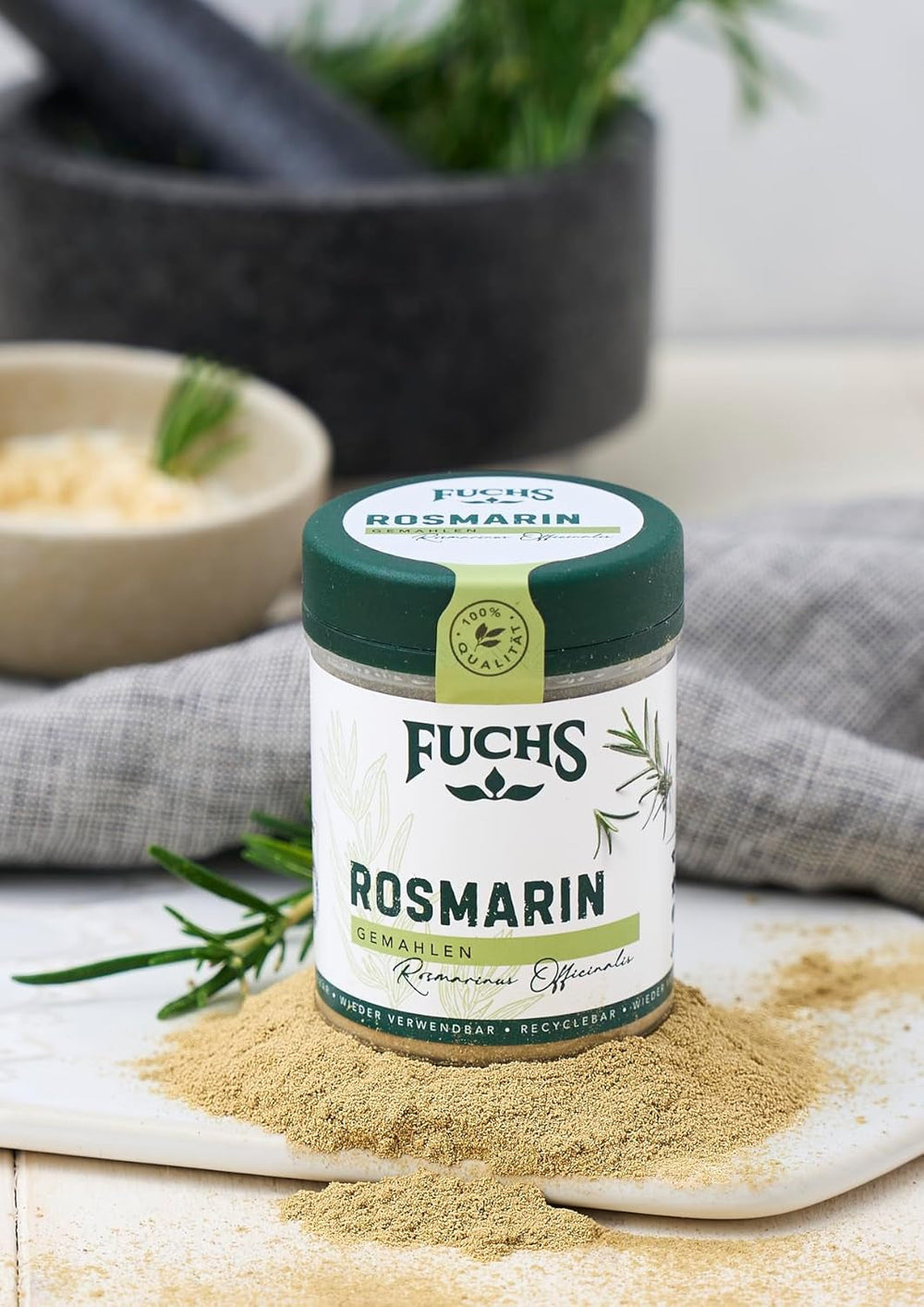 Fuchs Gewürze - Rosmarin gemahlen - zum Würzen von Fisch, Fleisch und Gemüse - natürliche Zutaten - 30 g in wiederverwendbarer, recyclebarer Dose