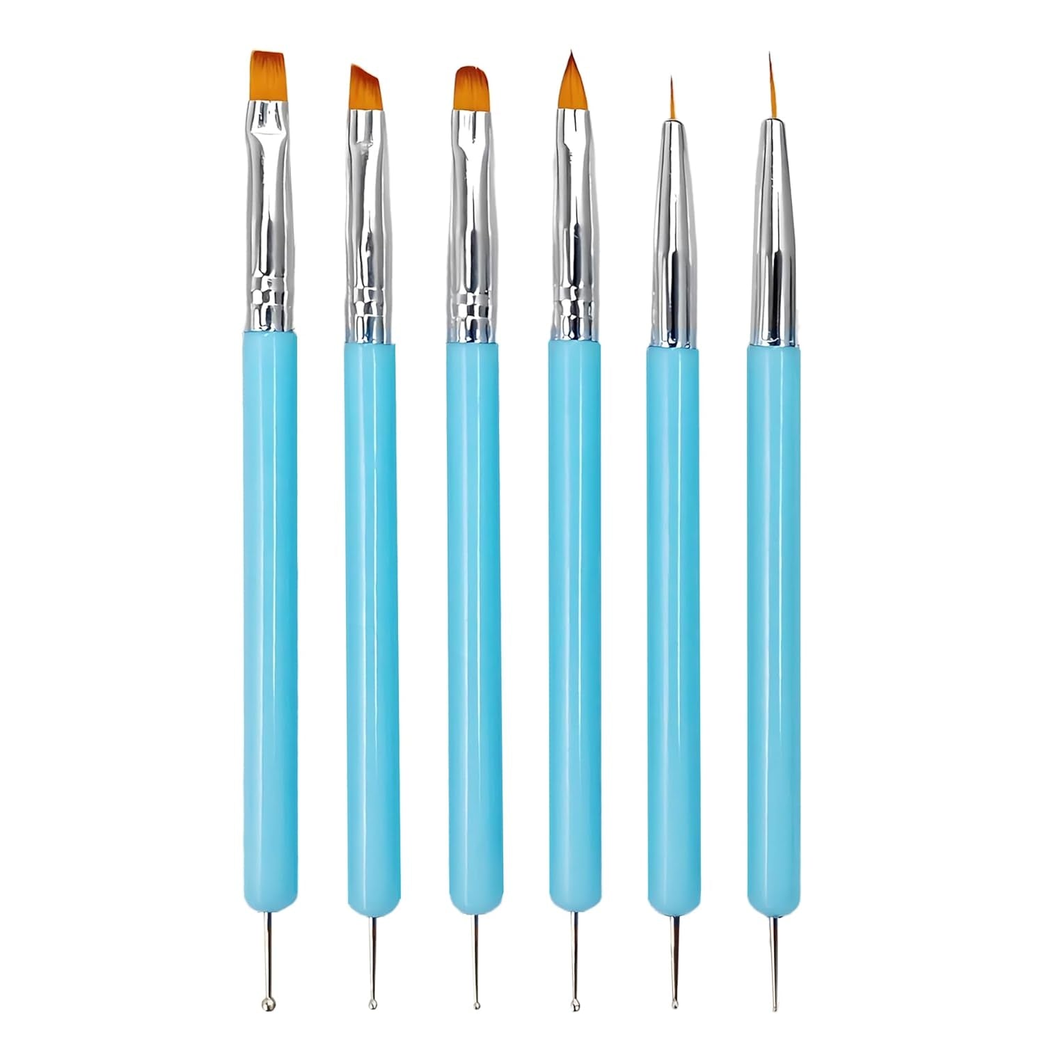 6 Stück Doppel-Ende Nagel Pinsel, Nageldesign Pinsel, Doppel-Ende Nail Art Pinsel Kit Professionelle Maniküre Werkzeuge Kit（Schwarz）