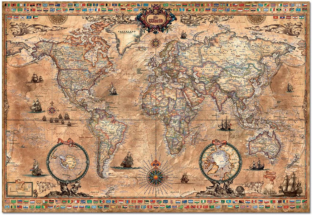 Educa - Puzzle 1000 piese pentru adulti | Harta veche a lumii, puzzle 1000 piese pentru adulti si copii de la 14 ani, harta (15159) Puzzle Naty Shop