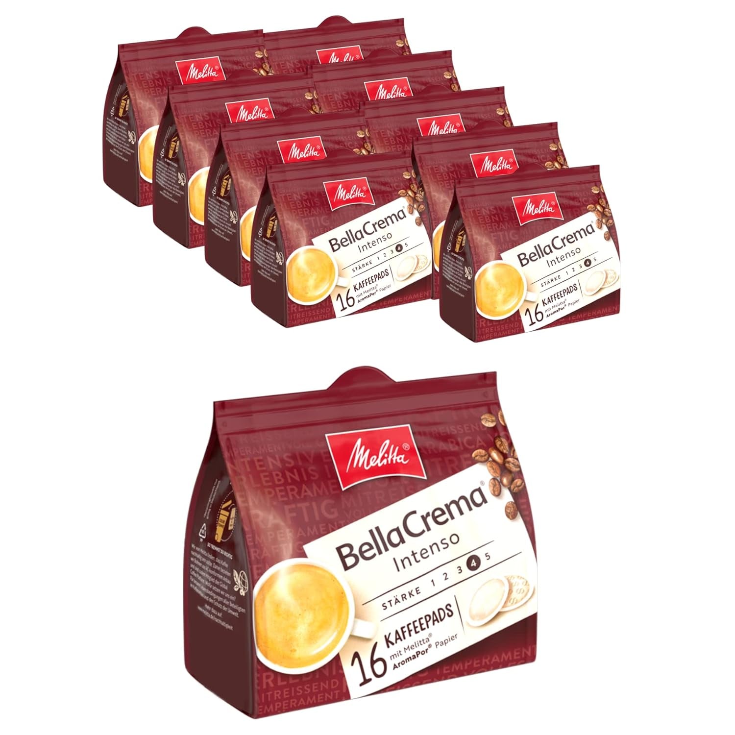 Melitta BellaCrema Intenso gemahlener Röstkaffee in Kaffee-Pads 10 x 16 Pads & Café Bistro Röstkaffee in Kaffee-Pads, 100 Pads