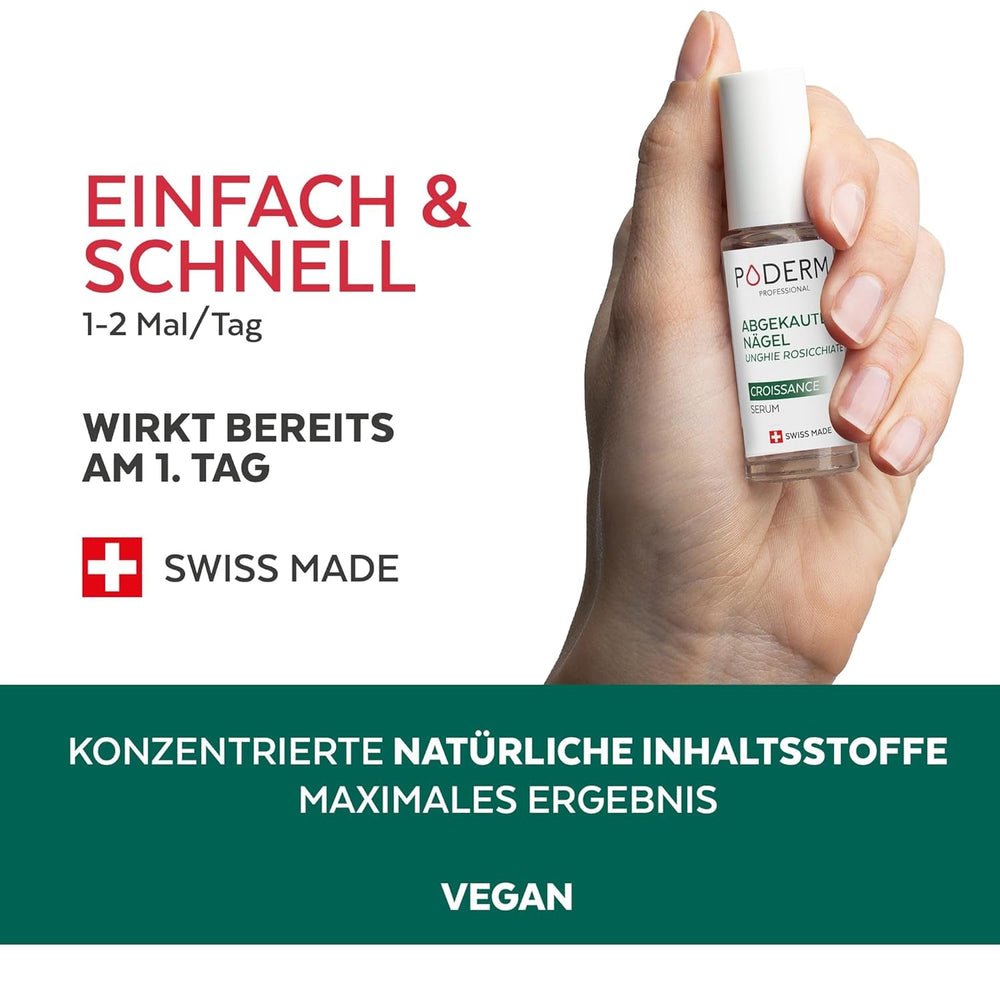 PODERM - STOP ROȘIREA UNGHIEI - Alternativă la Lacul Amar - Ser de Îngrijire Anti-Stres 100% Natural - Activează Creșterea - Adulți/Copii - Fabricat în Elveția