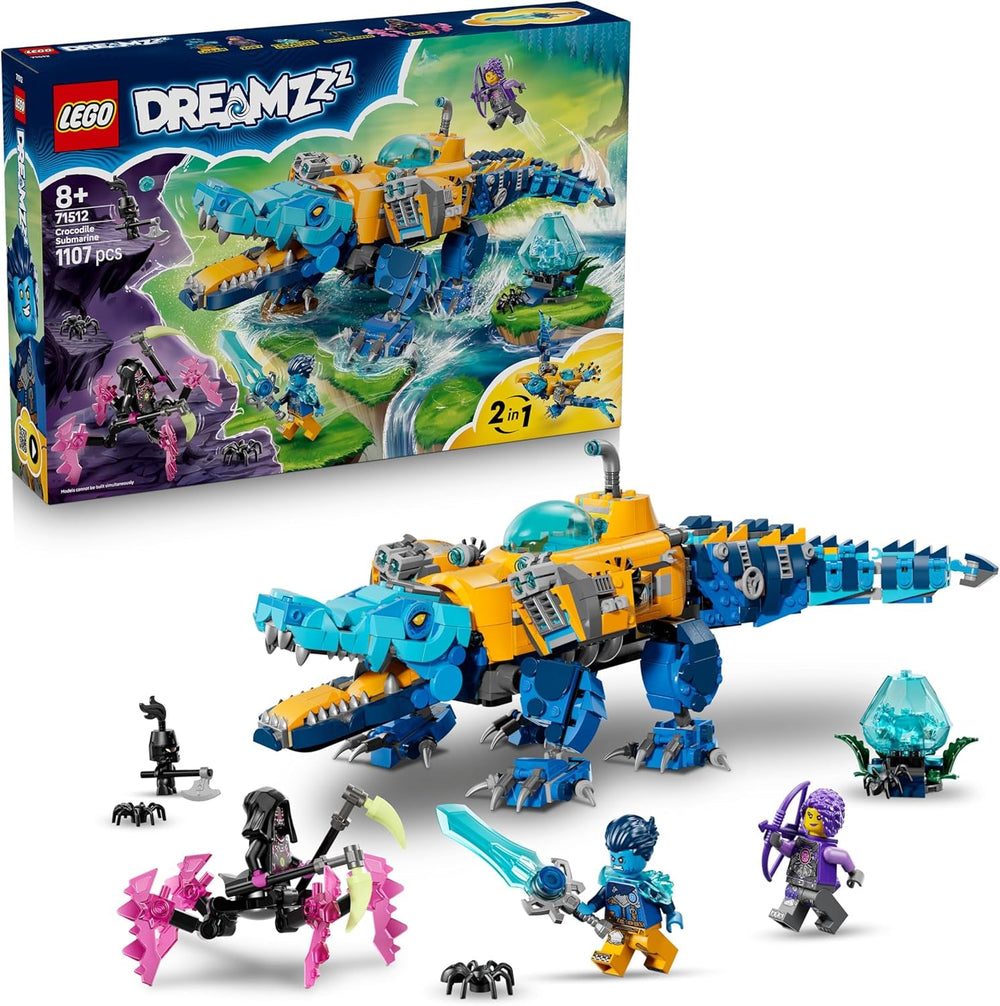 LEGO DREAMZzz 2in1 Krokodil-U-Boot - Spielzeug verwandelbar in Adler-U-Boot - inkl. 3 Minifiguren, 2 Spinnen und Einer sammelbaren blauen Schatz-Kreatur - Geschenk für Jungen ab 8 Jahren - 71512