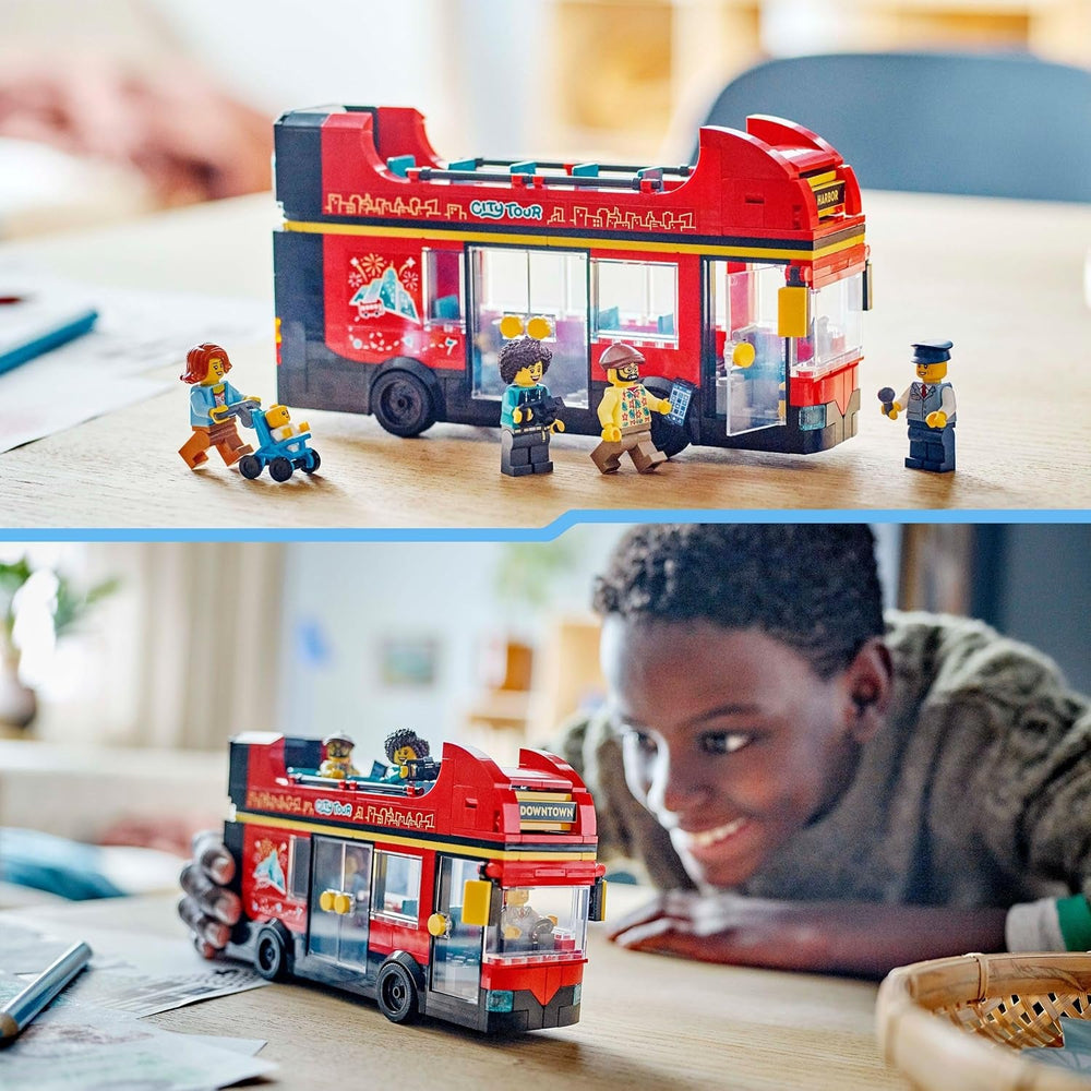 LEGO City Red Double-Decker Sightseeing Bus Toy, Red Vehicle for 7 Plus Year Old Boys & Girls, Creative Set with 5 Minifigures Including a Baby and Buggy, Birthday Gift Idea 60407