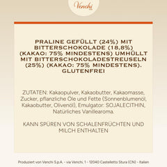 Venchi - Cuburi Chocoviar 75% - Praline cu umplutură "Cuor di Cacao", ciocolată neagră extra și granule Chocoviar 75% - pachet vrac de 1 kg - Vegan - Fără gluten