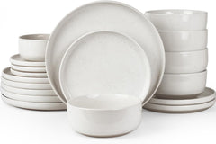 Set de veselă Milkyway, set de farfurii cu 18 piese, set de veselă din gresie pentru 6 persoane cu farfurii de cină, farfurii de desert, boluri pentru cereale, potrivit pentru cuptorul cu microunde și mașina de spălat vase, alb