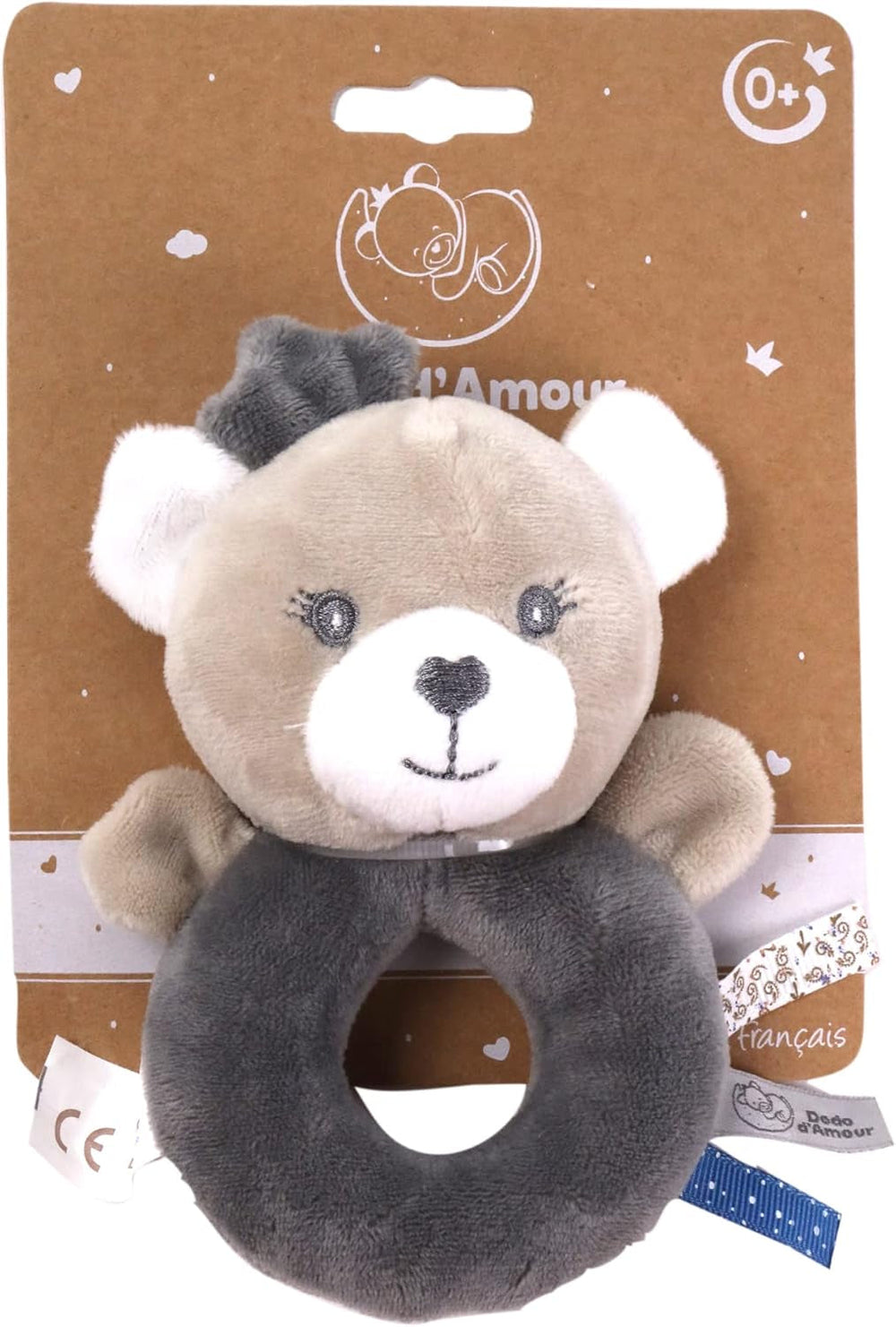 - Jucărie de pluș cu zornăitor - Urs - 012290 - Gri - Fleece - Naștere - Jucărie moale - Bebeluș - Calmant - Soft - Lavabil - 13 cm x 10 cm - De la 0 luni Jucarii Bebe Naty Shop