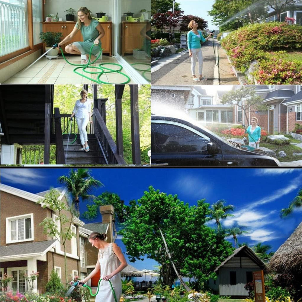 Furtun de grădină extensibil 30 m, furtun flexibil de apă de 100 ft cu duză de pulverizare cu 8 jeturi, furtun retractabil etanș, rezistent cu conectori de 3/4" și 1/2" (30 m, verde)