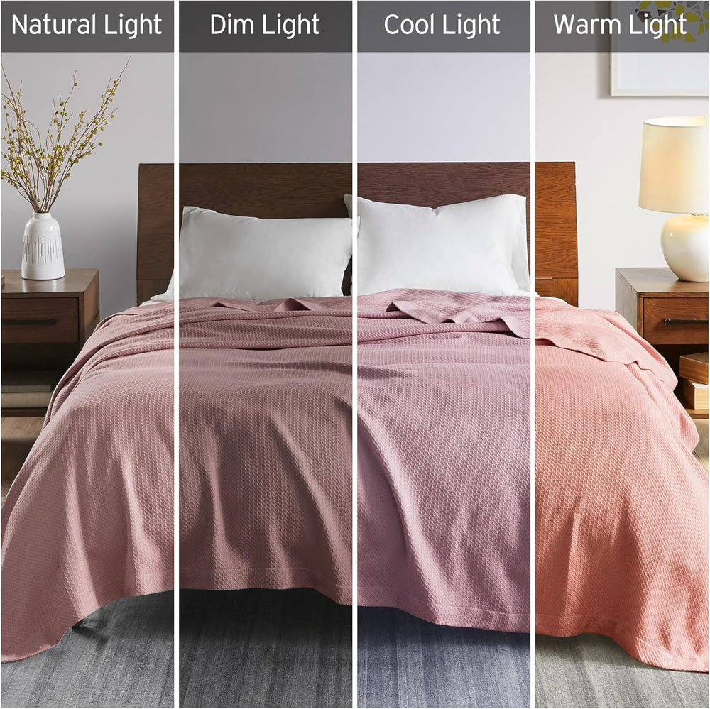 Madison Park 100% bumbac egiptean, respirabil, pătură confortabilă, tricotat premium, sezon de lux, acoperire ușoară pentru pat, canapea și canapea, pat Full/Queensize, Rose Plapumi si pilote Naty Shop