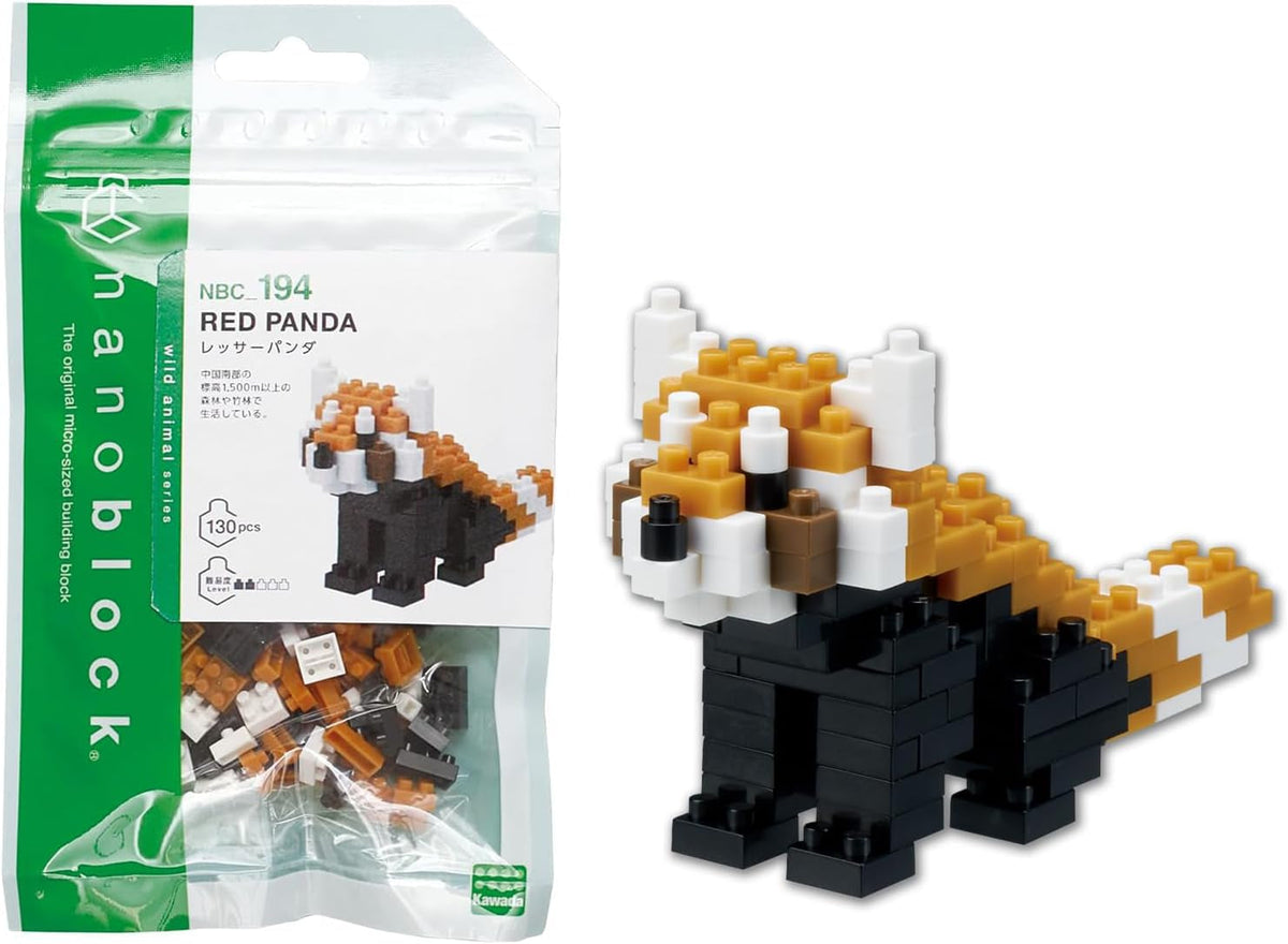 Bandai - Nanoblock - Roter Panda - Red Panda - Mini-Bausteinfigur - Baukastenspiel - Pixel-Tierfiguren-Bausatz Panda - NBC194