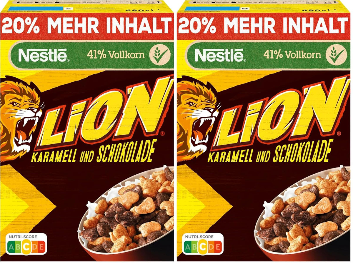 Cereale (+20%), Cereale cu ciocolată și caramel și 41% cereale integrale, fulgi de mic dejun cu vitamine și minerale, pachet de 2 (1 x 480 g)