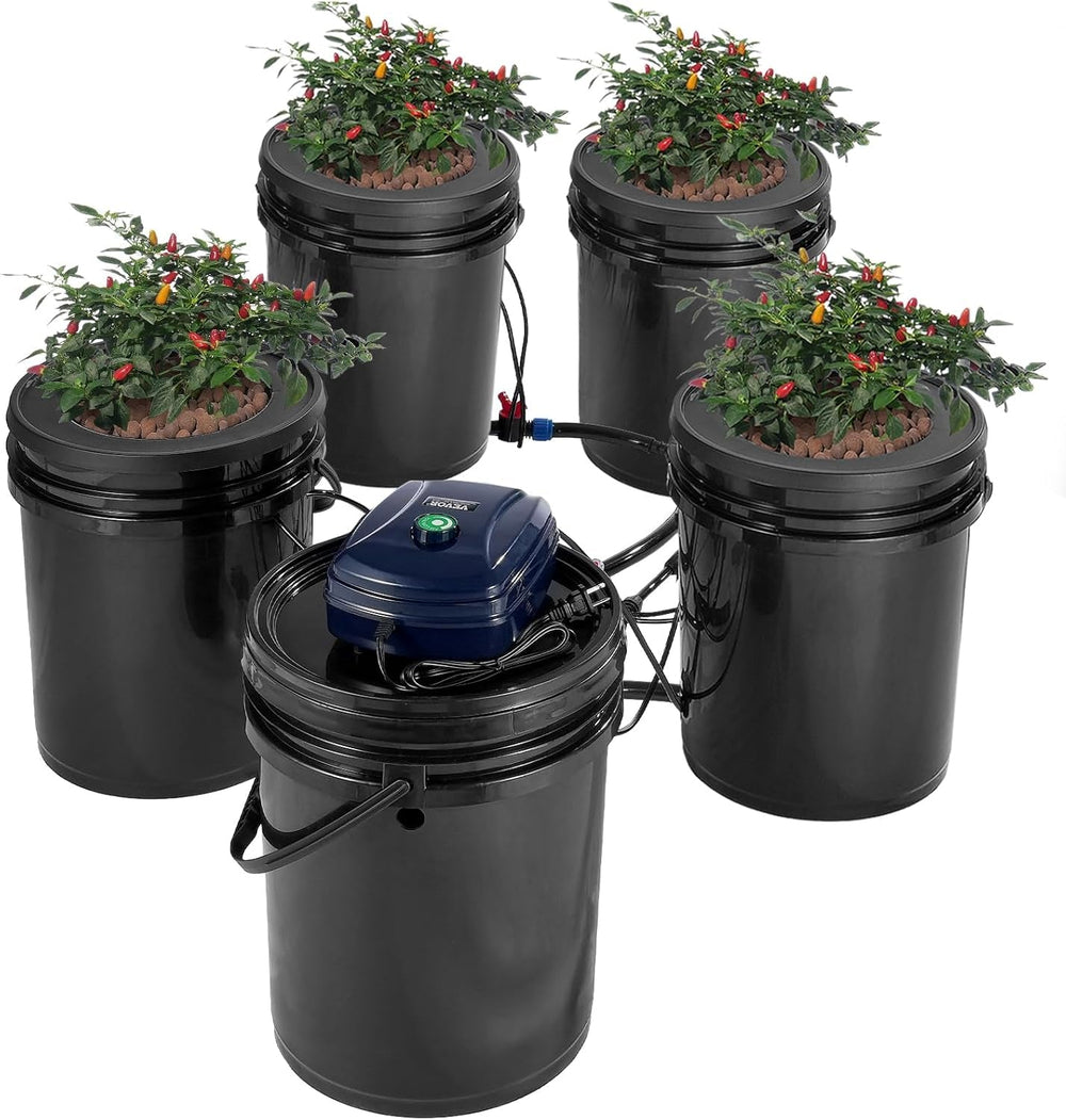 Sistem de creștere hidroponică VEVOR DWC, sisteme de creștere hidroponică cu kit de picurare în ghiveci, cultură în apă adâncă, 4 găleți de 20 l, cu pompă de aer, pietre de aer și indicator al nivelului apei pentru legume cu frunze verzi
