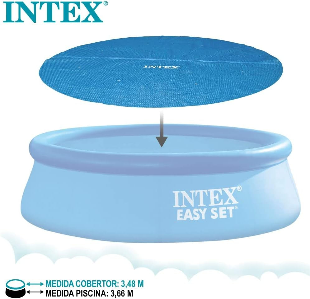 Intex 28012 - Solarabdeckplane, Abdeckung mit thermischer Isolierung für Runde Easy Set/Frame Pools, Polyethylen, Blau, ⌀ 366 cm