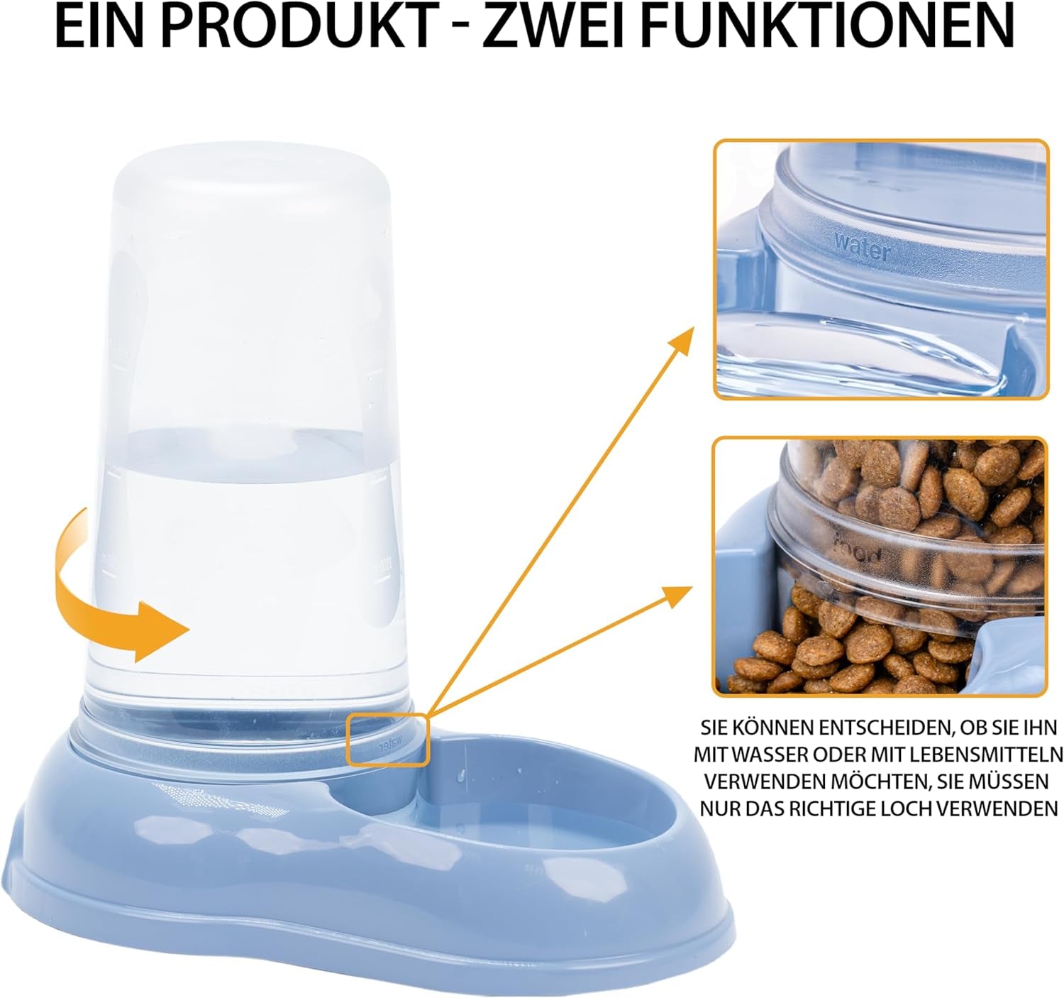 Ferplast AZIMUT 600 Dispenser de hrană și apă pentru câini și pisici, capacitate 0,6 litri, bază antiderapantă, 12,5 x 19 x Î 19,5 cm, albastru