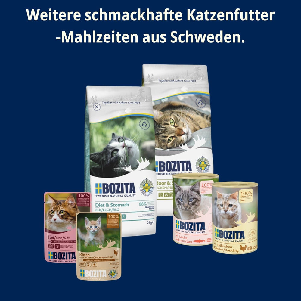 Bozita Mousse Chicken – 12 x 85 g hrană umedă pentru pisici cu textură fină de mousse și pui – rețetă fără cereale, fără zahăr adăugat – cu postbiotice pentru a susține o floră intestinală sănătoasă