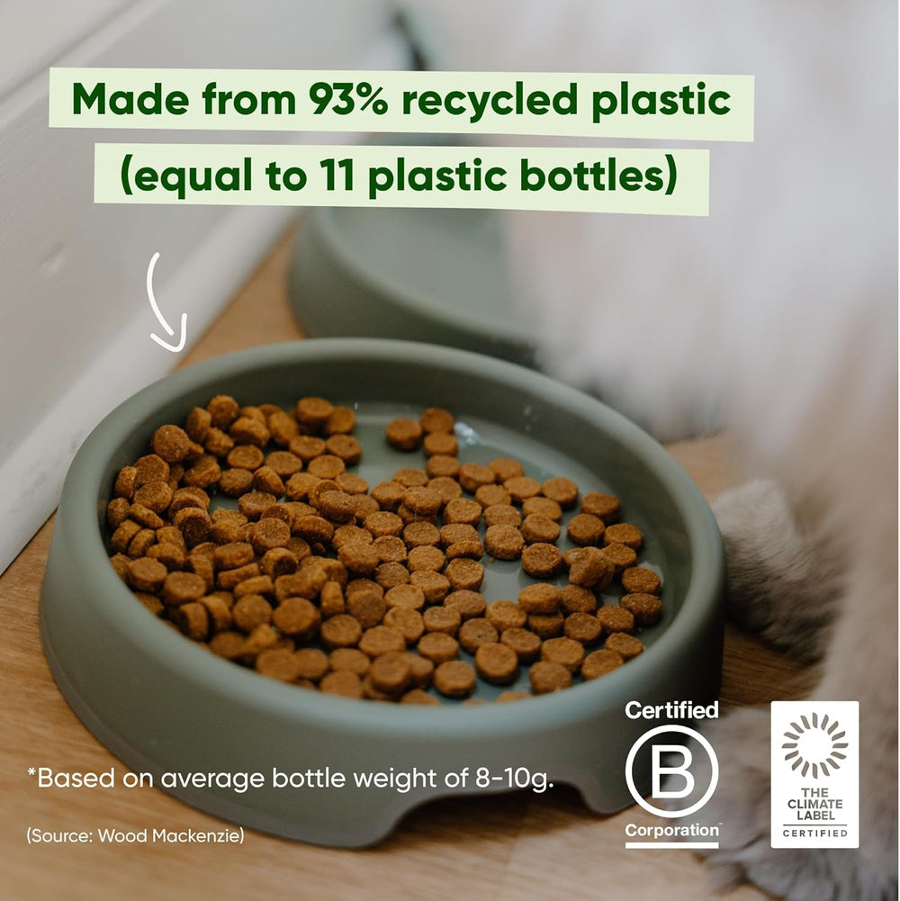 Bol pentru pisici – Hrană și apă Bol robust pentru hrană, plastic reciclat, bază din cauciuc antiderapant, bol pentru hrană potrivit pentru mustăți, roz bombon