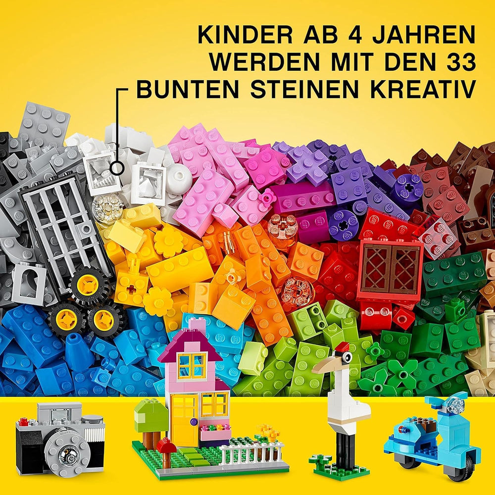 LEGO Classic Große Bausteine-Box, Konstruktionsspielzeug für Mädchen und Jungen mit Aufbewahrungsbox, enthält Bunte Steine, Reifen, Türen, etc. in 33 Farben, Geschenk für Kinder ab 4 Jahren 10698