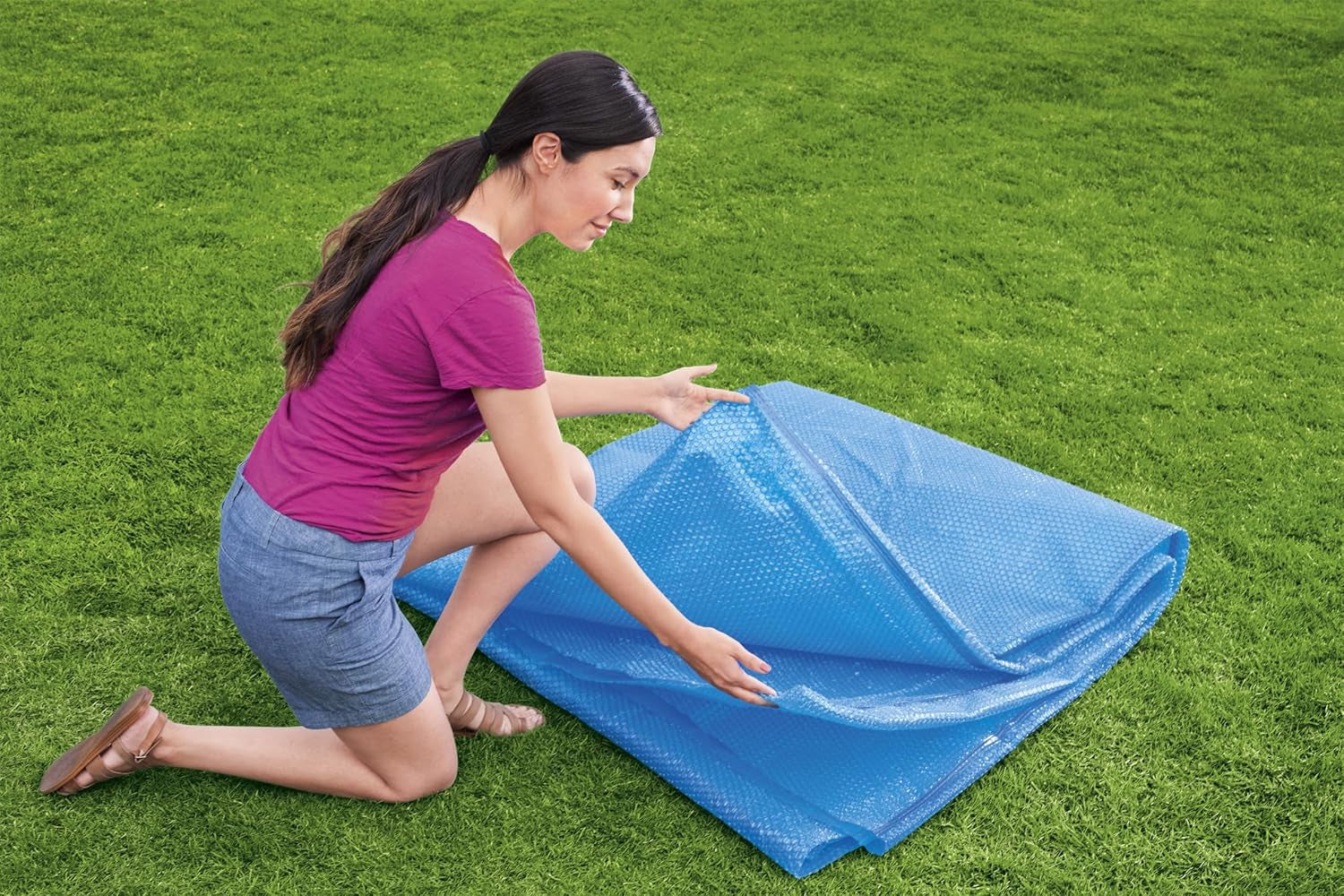 Bestway Husă solară din PE Ø 417 cm, albastră, rotundă