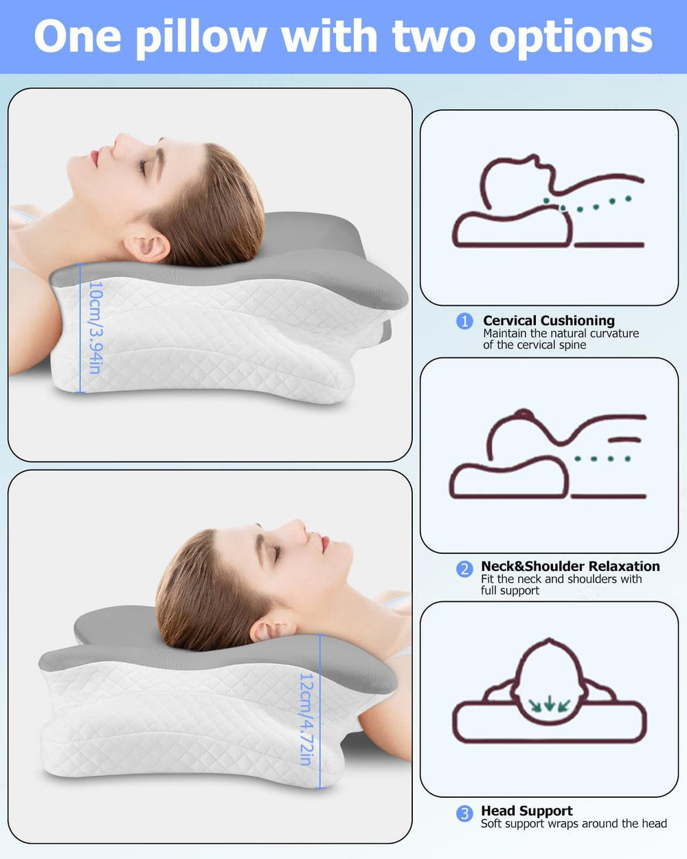 Pernă ortopedică, Pernă de susținere laterală, Pernă de susținere a gâtului, Pernă pentru dureri de gât, Pernă din spumă de memorie, Pernă ergonomică, Pentru susținerea laterală a spatelui și a burții - formă de fluture Perne ortopedice cervicale Naty Shop