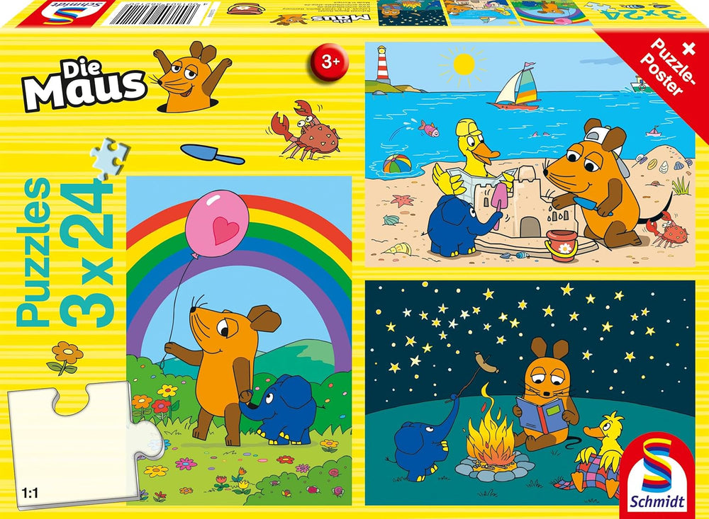Schmidt Spiele 56212 Mouse, prieteni buni, 3X24 piese puzzle pentru copii, albastru Puzzle Naty Shop Titlu implicit