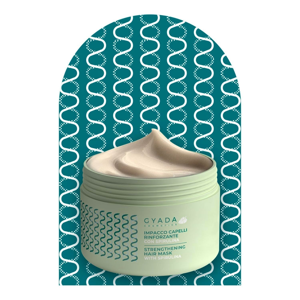 GYADA COSMETICS, Pachet de întărire a părului cu spirulină, hrănitoare, împotriva căderii părului, funcționează sfaturi duble, 250 ml + pieptene din lemn de fag, ideal pentru descurcarea tuturor tipurilor de păr Masca de par Naty Shop