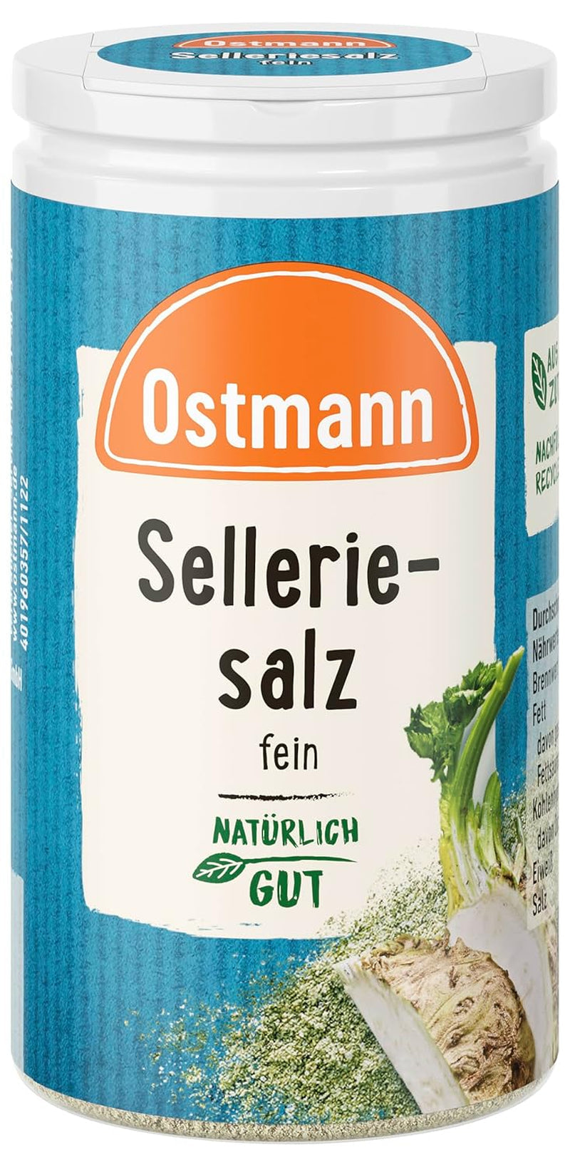 Ostmann Gewürze - Selleriesalz | Zum Verfeinern zahlreicher herzhafter Gerichte | Recyclebare, nachfüllbare Streudose | 50 g im Streuer