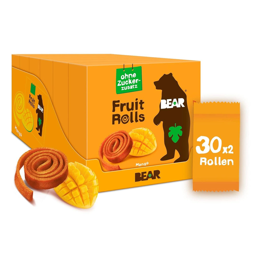 Rulouri de fructe BEAR cu căpșuni, 100% ingrediente naturale, 30 x 20 grame Produse deshidratate Naty Shop Mango