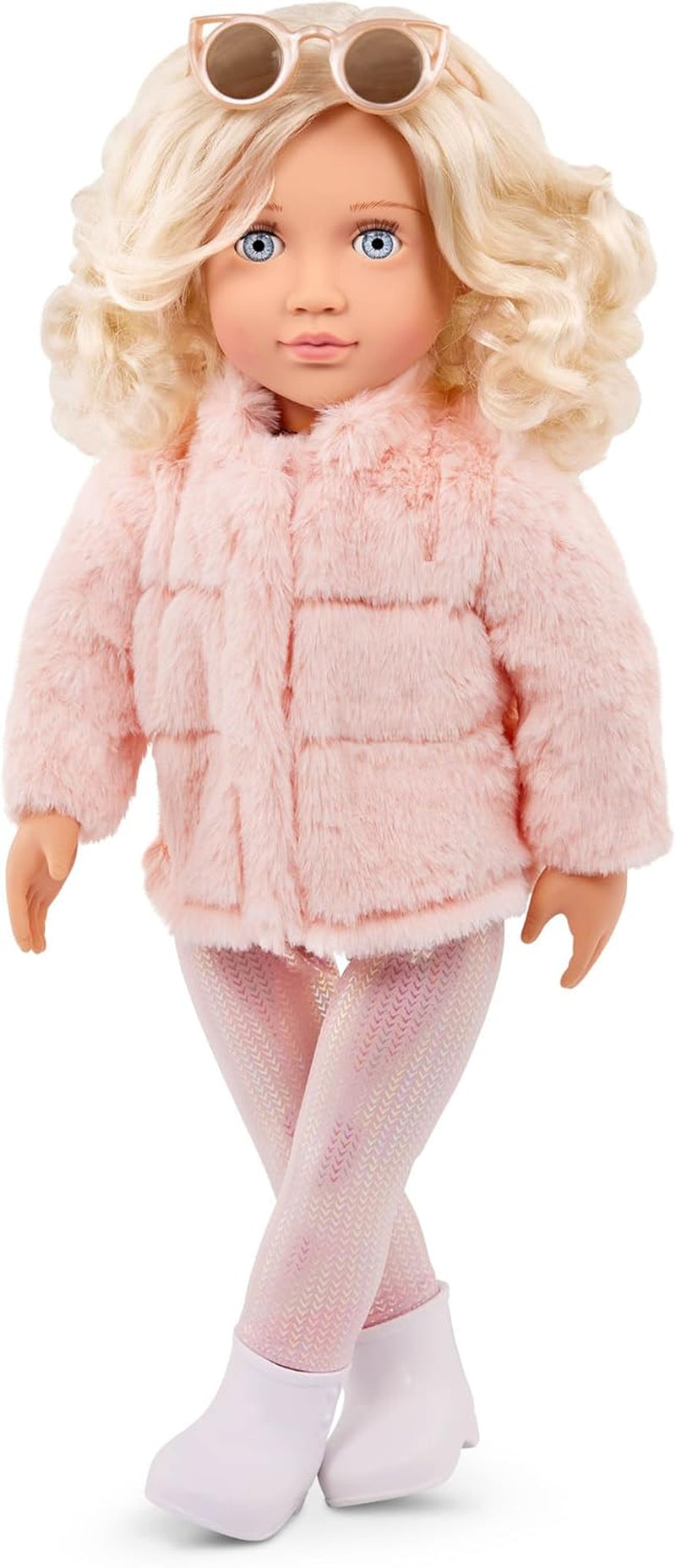Our Generation - AVA - 46 cm-Modepuppe - Lebensechte hellblaue Augen & gewelltes Blondes Haar - Rosa Kunstpelz-Mantel-Outfit - Vorgetäuschtes Spiel - Spielzeug für Kinder ab 3 Jahren
