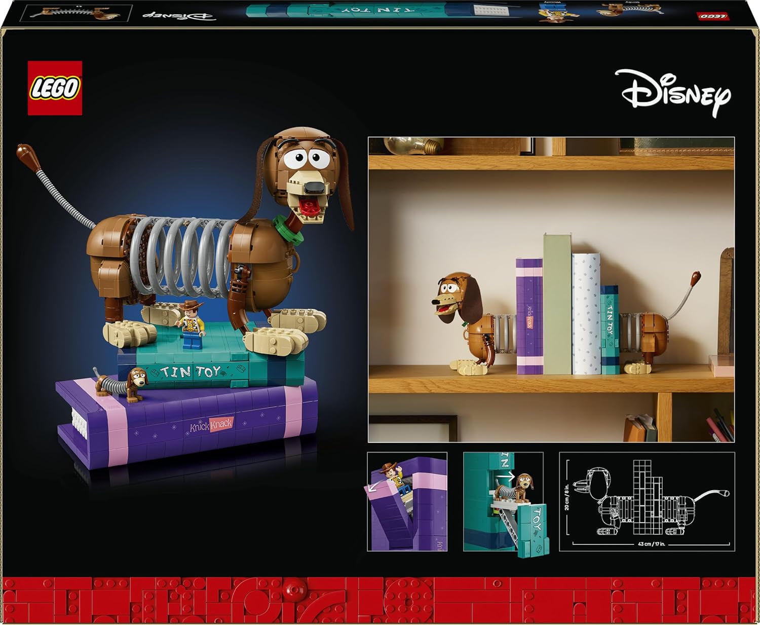 LEGO ǀ Disney and Pixar Toy Story: Slinky-Buchstützen - Bücherregal-Deko Bauset für Erwachsene - inkl. Woody Minifigur & Dackelfigur - Nostalgisches Geschenk für Fans - 43301