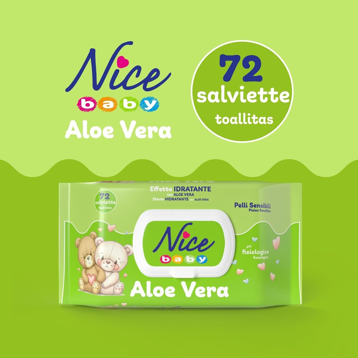 Șervețele demachiante pentru copii și bebeluși – cu aloe vera și ulei de argan – testate dermatologic – valoare pH fiziologică – format maxi: pachet de 72 de șervețele – Nice