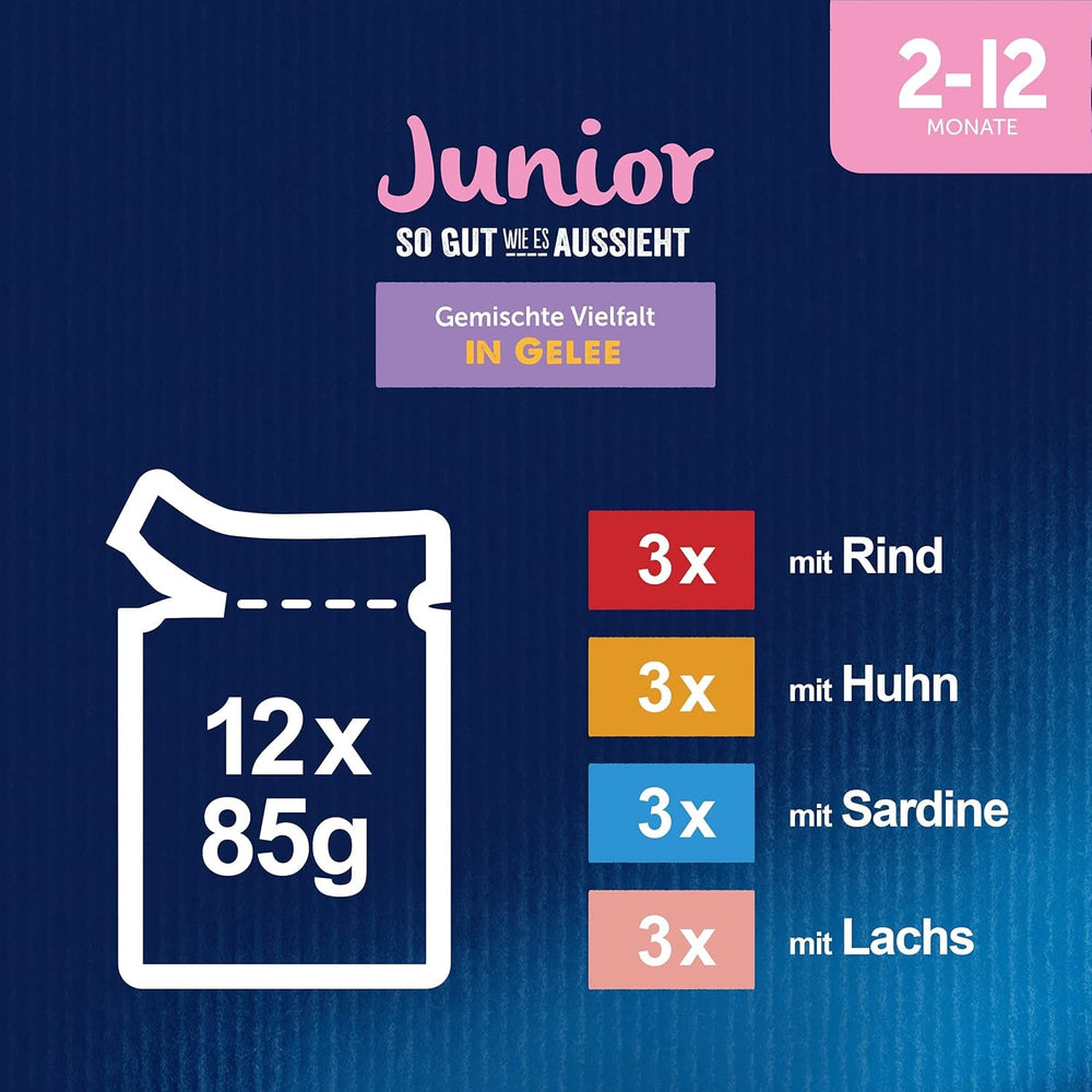 Felix As Good As It Looks Junior Hrană umedă în jeleu pentru pisoi, mix variat, pachet de 6 (6 x 12 pliculețe a câte 85 g fiecare)