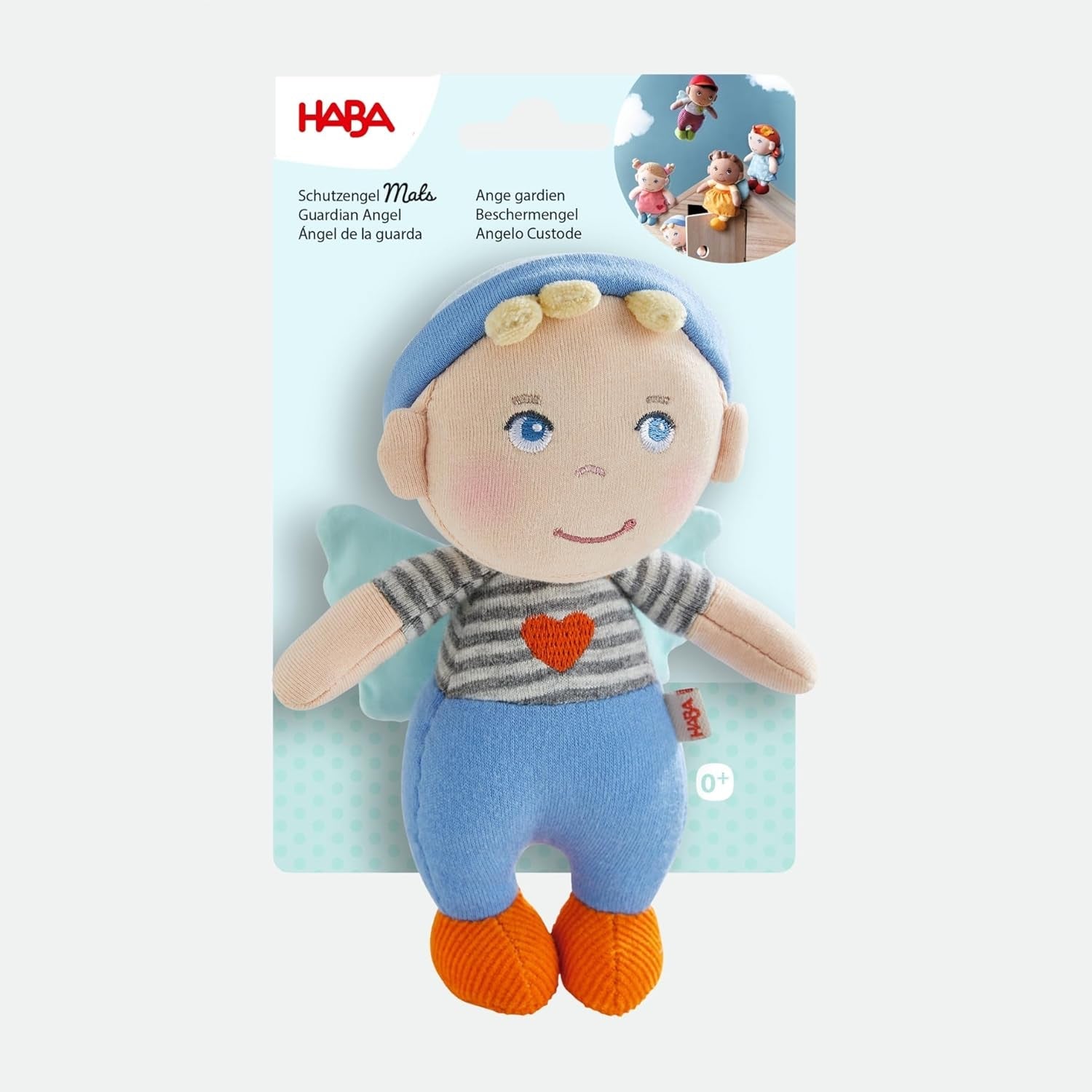 Covorașe HABA Înger Păzitor – Păpușă din material textil drăguță (15 cm), cadou ideal de bun venit pentru bebeluși și copii mici – Lavabil la 30 °C – 2011869001