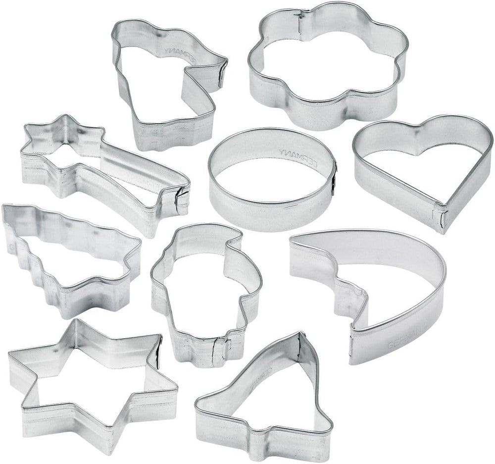 Set de forme pentru fursecuri Zenker, 10 piese, forme pentru fursecuri cu diferite motive de Crăciun, set pentru fursecuri și biscuiți, culoare: argintiu, cantitate: 1 x set de 10 piese