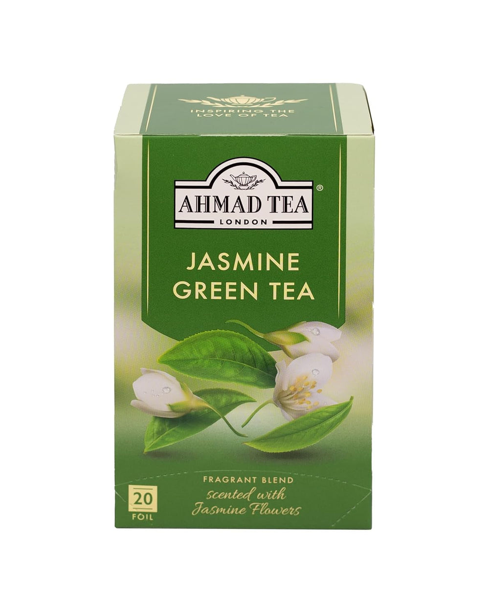 Ahmad Tea - Ceai verde - Pliculețe de ceai ambalate individual, cu aromă sigilată, conținând 2 g de ceai per porție - 20 de pliculețe de ceai cu bandă