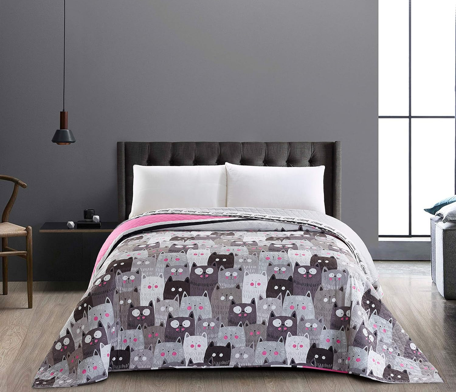 Decoking 32350 Cuvertură de pat 220X240 Cm Cuvertură de pat din microfibră cu două fețe ușor de întreținut Bej Maro deschis Maro cacao Gri Oțel Antracit Grafit Negru Alb Roz Pisici Invazia pisicilor Paturi si Cuverturi Besuche den DecoKing-Store