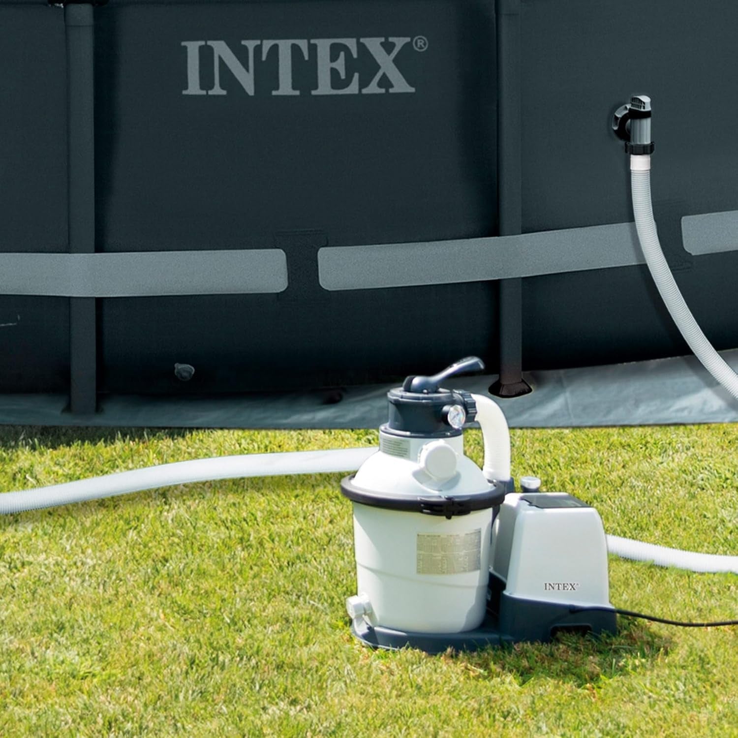 Pompă filtrantă cu nisip Intex 26642 Krystal Clear cu RCD, debit de apă 3500 l/h, debit sistem 2000 l/h, plastic, alb