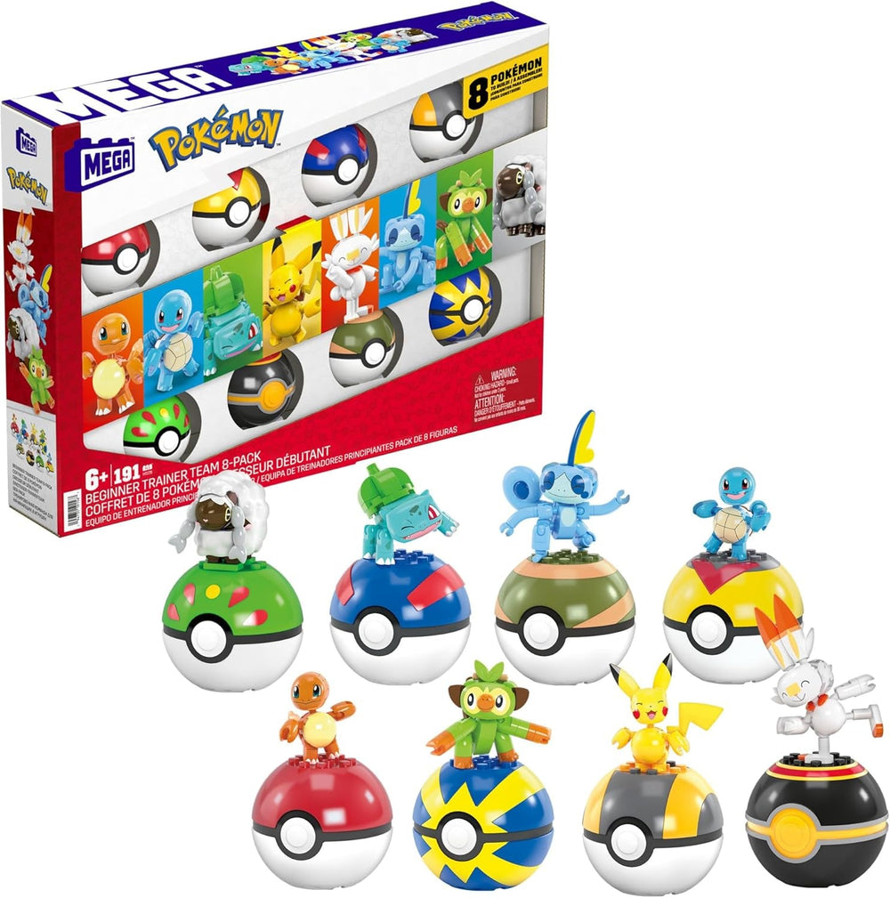 MEGA Pokémon Actionfigur-Bauspielzeug, Pflanze-Typ Trainerteam mit 118 Teilen, bewegliche Bisasam-, Chelast-, Hoppspross- und Myrapla-Figuren, Geschenkidee für Kinder, HWR77