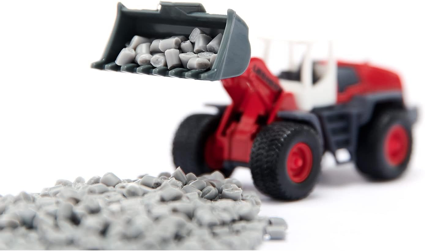 siku 6329, Geschenkset Straßenbau, Muldenkipper, Liebherr Radlader, Straßenwalze, Bewegliche Teile, Inkl. Granulat