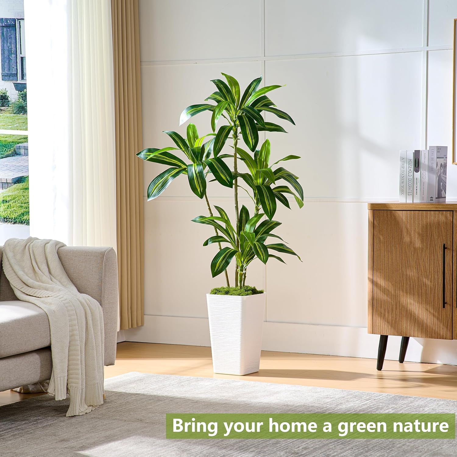 Künstliche Drachenbaum Pflanzen,Kunstpflanzen Groß Mit Weißes Hohes Pflanzgefäß,Kunstpflanzen Wie Echt Für Drinnen Und Draußen Haus Büro Moderne Deko,Artificial Plants Pflegeleicht (150Cm)
