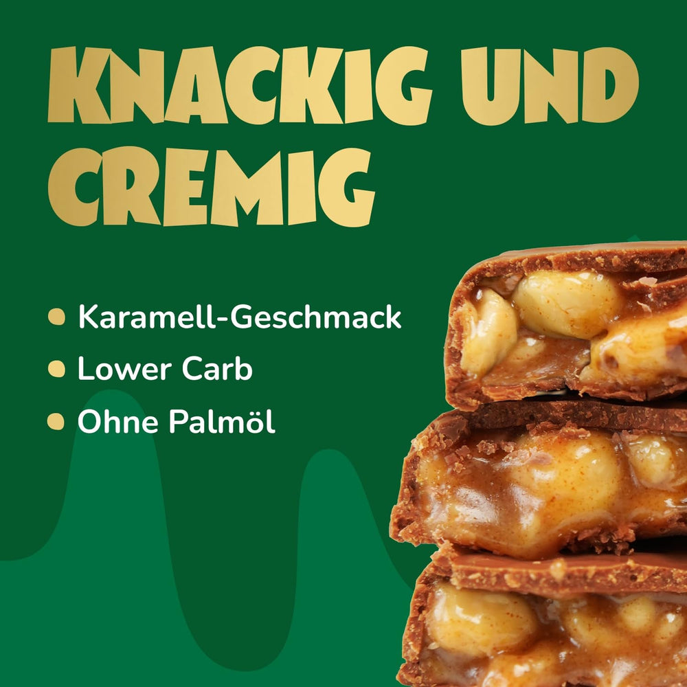 Batoane de ciocolată cu caramel și alune de pădure ahead | 12 batoane de ciocolată x 35 g fără zahăr adăugat | 1,9 g zahăr per baton | Aromă crocantă de alune de pădure și caramel | Dulciuri cu conținut scăzut de carbohidrați | Fără ulei de palmier