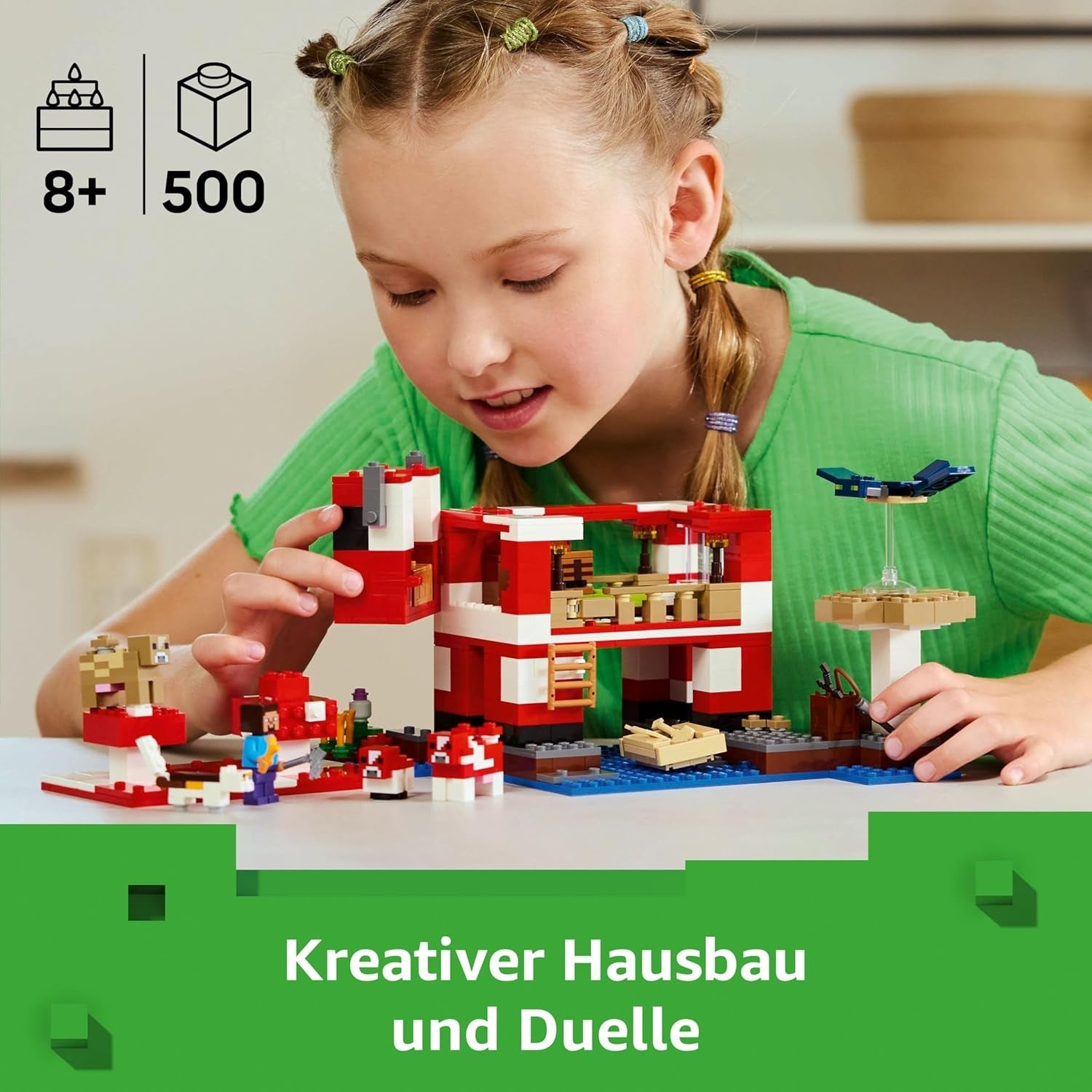 LEGO Minecraft Das Pilzkuh-Haus - Gaming Spielzeug mit Steve Figur, Mobs, einem Arbeitstisch und Einer Farm - Interaktives Spielset - Gaming Geschenk für Mädchen und Jungen ab 8 Jahren 21270