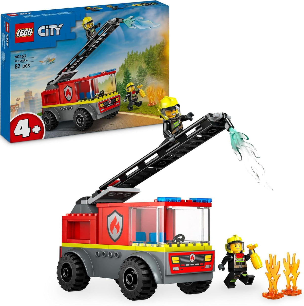 LEGO City Feuerwehrleiterfahrzeug - Feuerwehrauto Spielzeug mit 2 Feuerwehrmann Minifiguren für Jungen und Mädchen ab 4 Jahren - Lernspielzeug - Geschenk für Vorschulkinder 60463