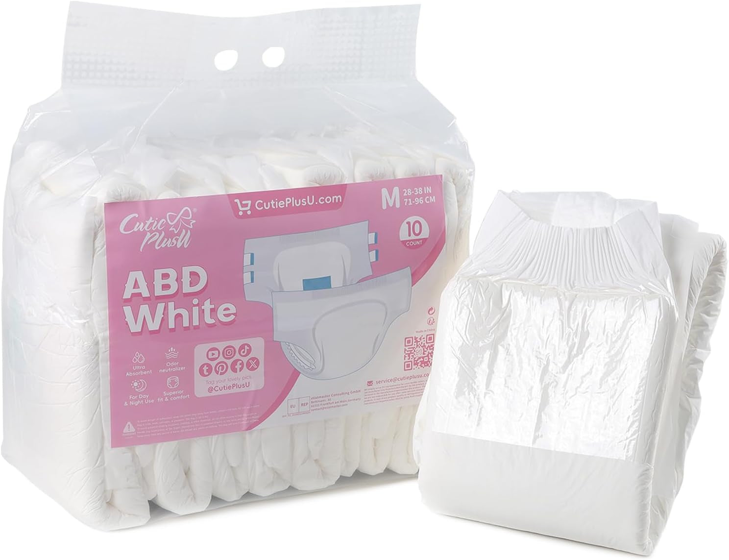 Scutece pentru adulți CutiePlusU, pachet de 10 chiloți de incontinență de unică folosință cu bucle pentru femei și bărbați, absorbție maximă peste noapte - Galben (Mărime medie 71-96 cm)