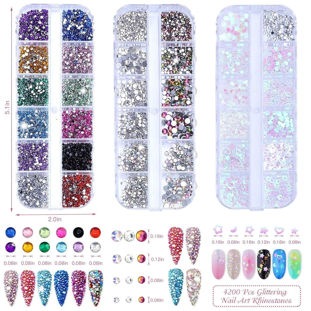 4200 Stück Strasssteine Für Nägel, Nagelglitzer, Pailletten, Nagelaufkleber Mit Kristallen, Nagel-Edelsteinen, Diamanten Für Nagelkunst, Einschließlich Wachsstift Für Strasssteine Und Strass-Picker