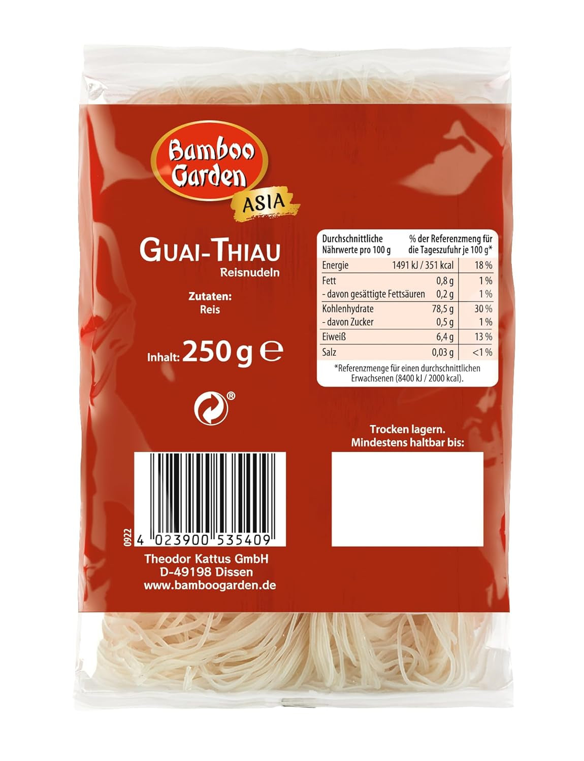 Tăiței de orez Guai Thiau din Bamboo Garden, 250 g (designul ambalajului poate varia)