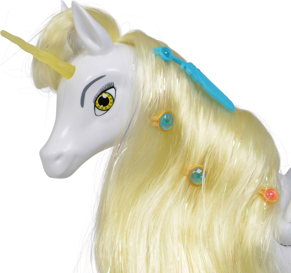 Simba 109480093 - Mia and Me Unicorn Onchao, cu aripi mobile, agrafe de păr, perie de coafat, cal de jucărie, ponei, Centopia, vârste 3+, roz