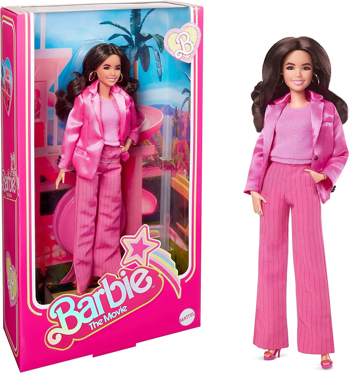 Barbie The Movie - Puppe Filme Fans, Gloria im Pink-Hosenanzug, inspiriert von America Ferreras Filmcharakter, beweglichmit High Heels, als Geschenk für Kinder ab 3 Jahren geeignet, HPJ98